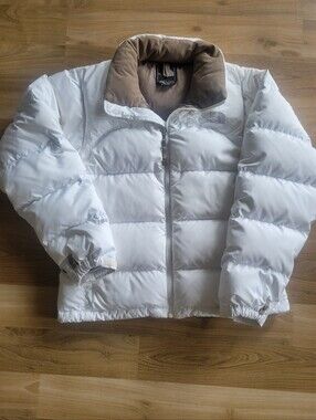 The North Face White Puffer Jacket with Brown Collar